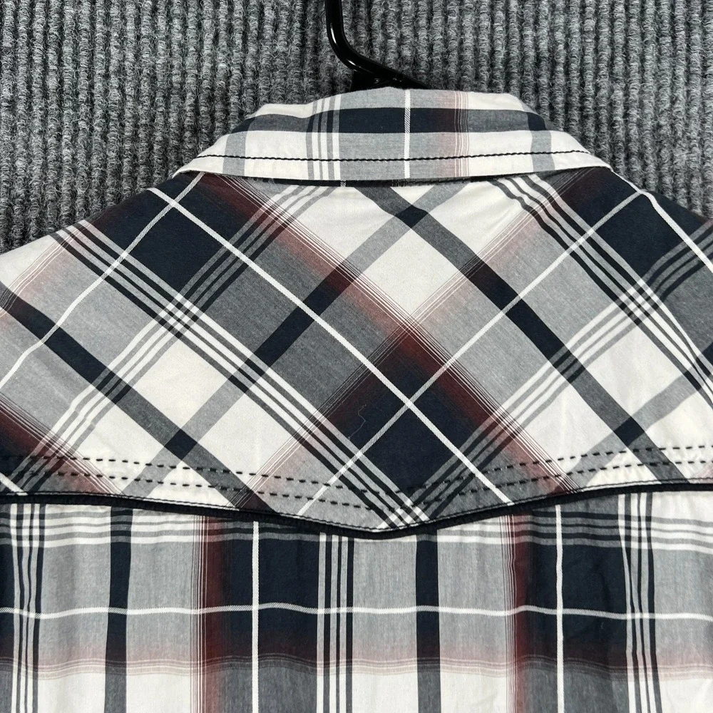 BKE Shirt Mens XL Extra Large Black White Plaid Long Sleeve Pearl Snap Western